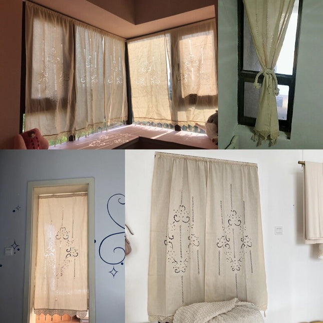 Tenda stile country con nappine decorative