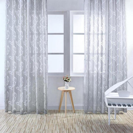 Tenda velata bianca con ricamo foglie