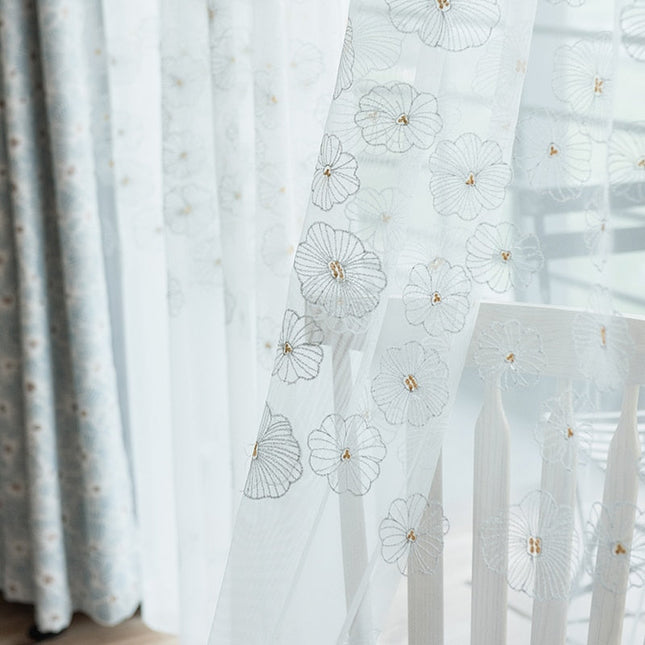 Tenda Voile Bianca Ricamata a Fiori