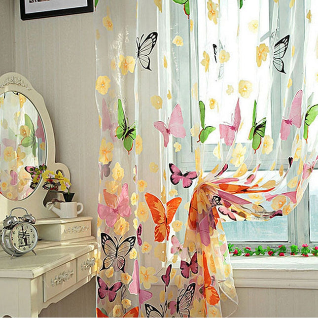 Tenda Voile Leggera con Farfalle Colorate