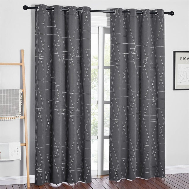 Tenda oscurante grigia motivo geometrico