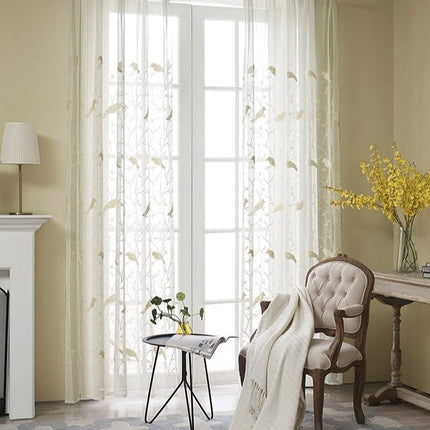 Tenda Voile Ricamata con Uccellini Naturali