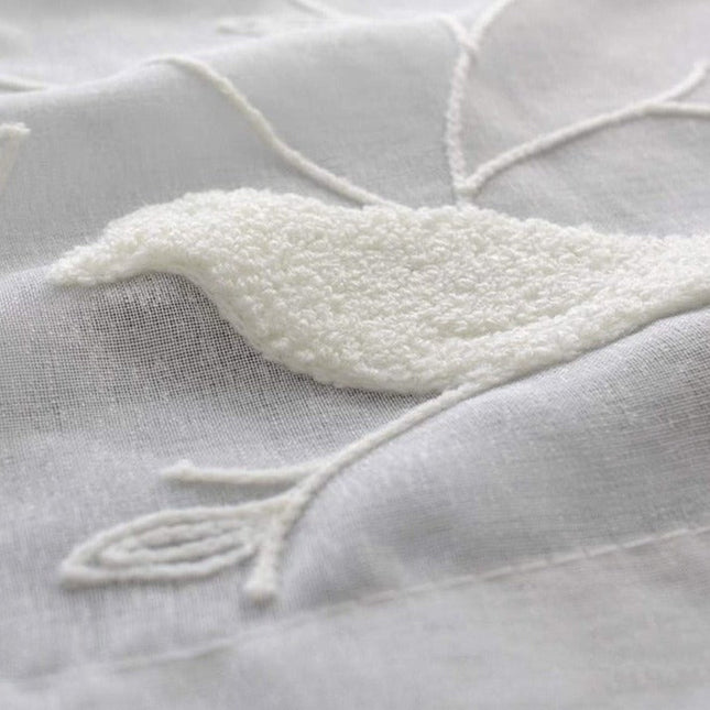 Tenda Voile Ricamata con Uccellini Naturali