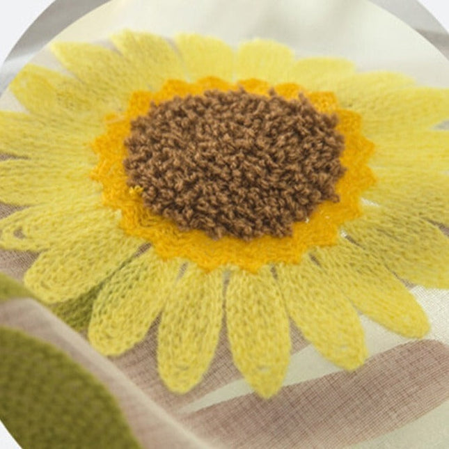 Tenda velata ricamata con girasoli