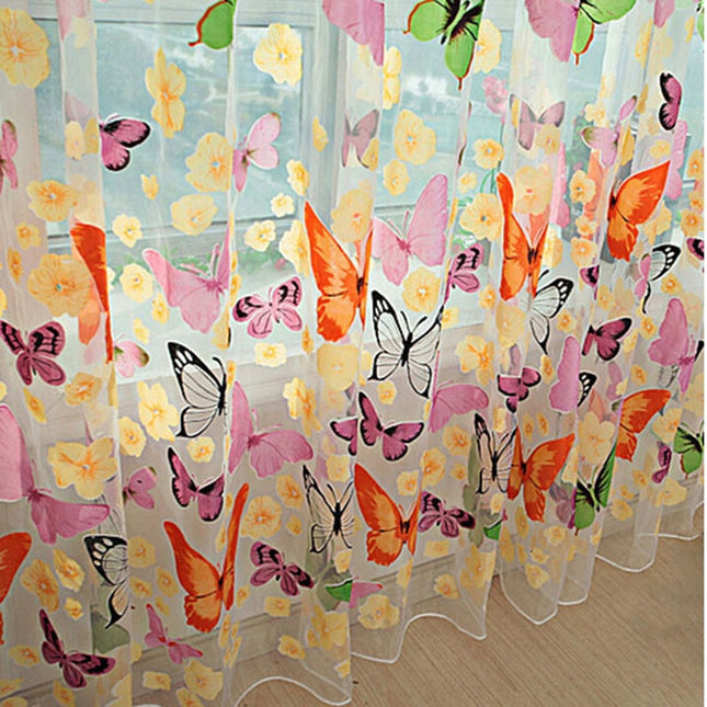 Tenda Voile Leggera con Farfalle Colorate