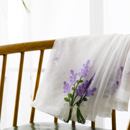 Tenda velata con ricamo lavanda
