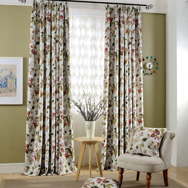 Tenda oscurante con stampa fiori e uccelli