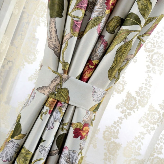 Tenda oscurante con stampa fiori e uccelli