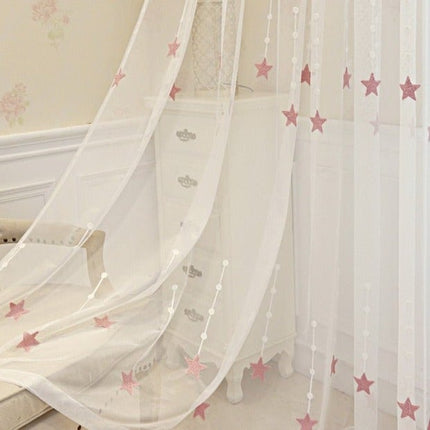 Tenda Voile Rosa con Stelle Ricamate