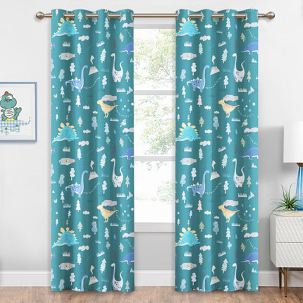 Tenda oscurante verde petrolio con dinosauri