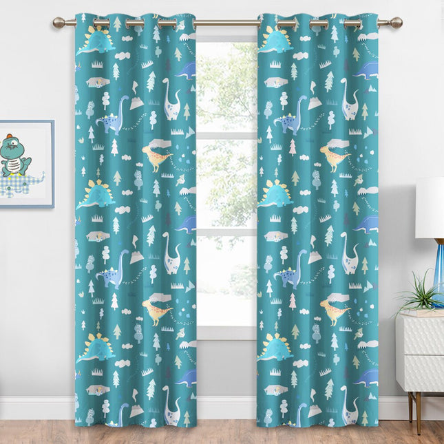 Tenda oscurante verde petrolio con dinosauri