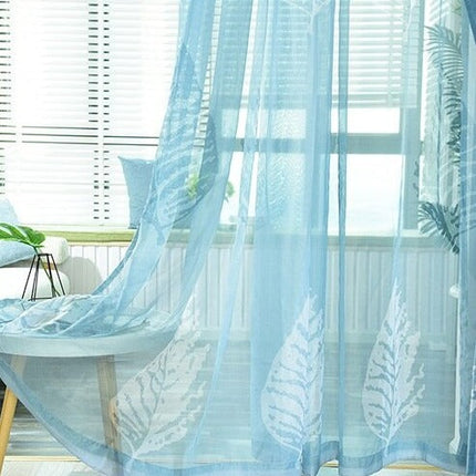 Tenda Voile Azzurra con Motivo Foglie
