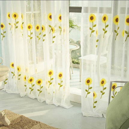 Tenda velata ricamata con girasoli