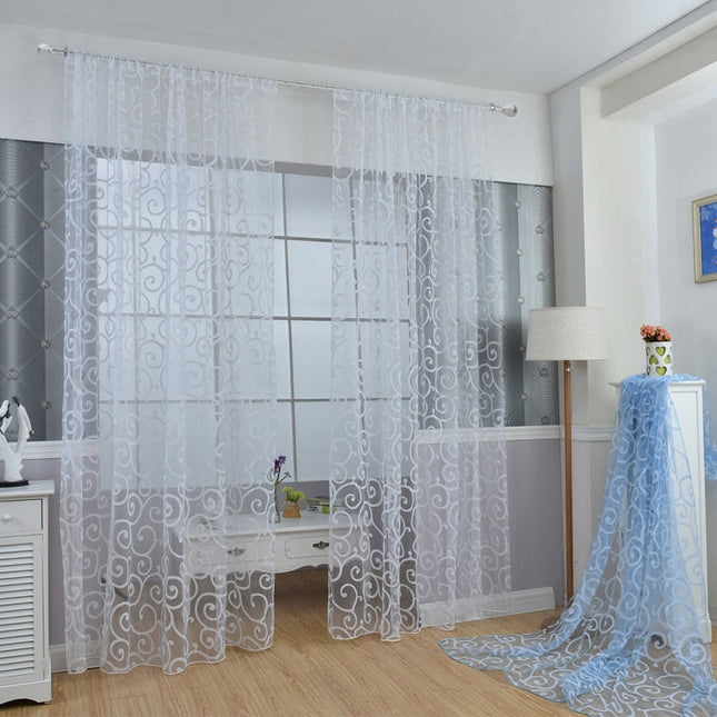 Tenda velata bianca con motivo a spirale