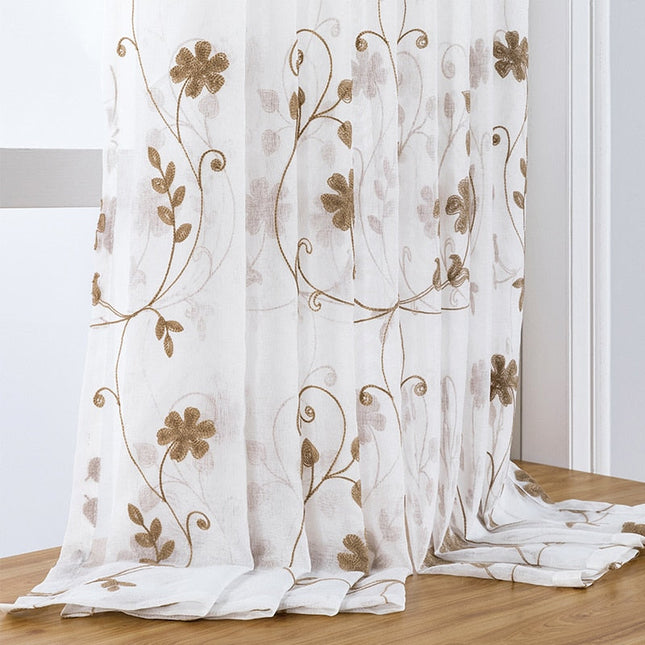 Tenda velata effetto lino con ricami