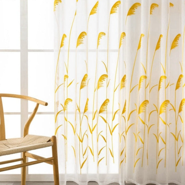 Tenda Voile Ricamata con Motivo Vegetale