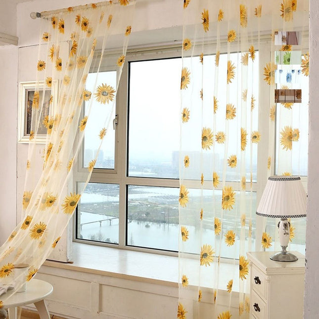 Tenda Voile Leggera con Stampa Girasoli