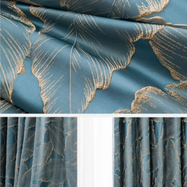 Tenda oscurante jacquard con piume dorate