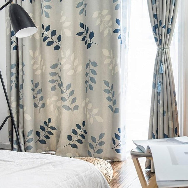 Tenda Filtrante Blu con Motivo Foglie