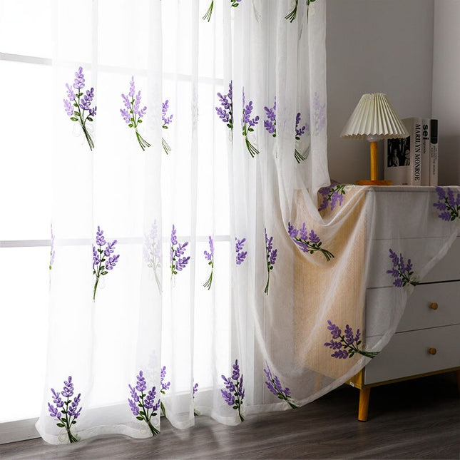 Tenda velata con ricamo lavanda