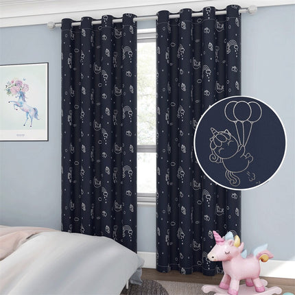Tenda blu scuro con unicorni metallizzati