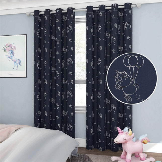 Tenda blu scuro con unicorni metallizzati