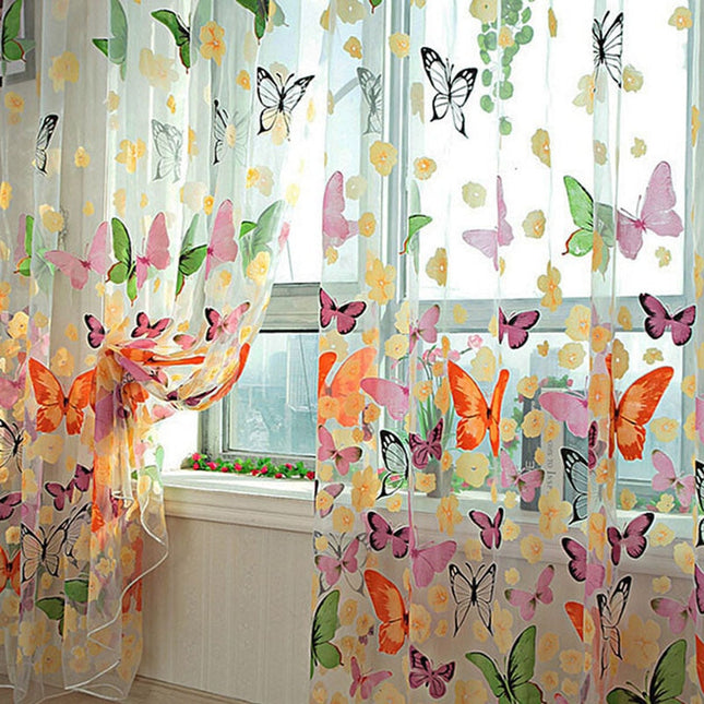 Tenda Voile Leggera con Farfalle Colorate