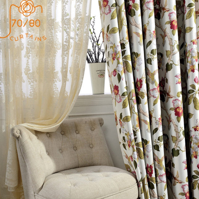 Tenda oscurante con stampa fiori e uccelli