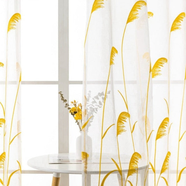 Tenda Voile Ricamata con Motivo Vegetale