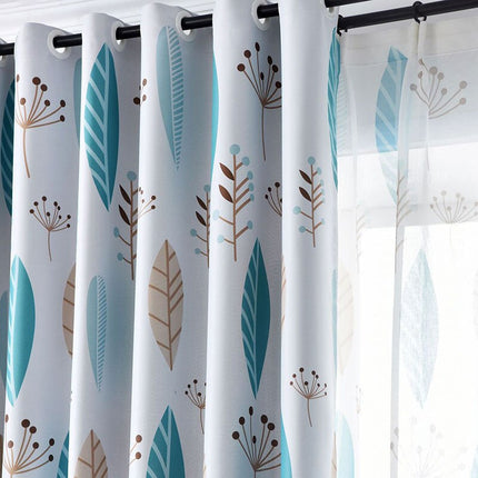 Tenda oscurante blu fantasia foglie