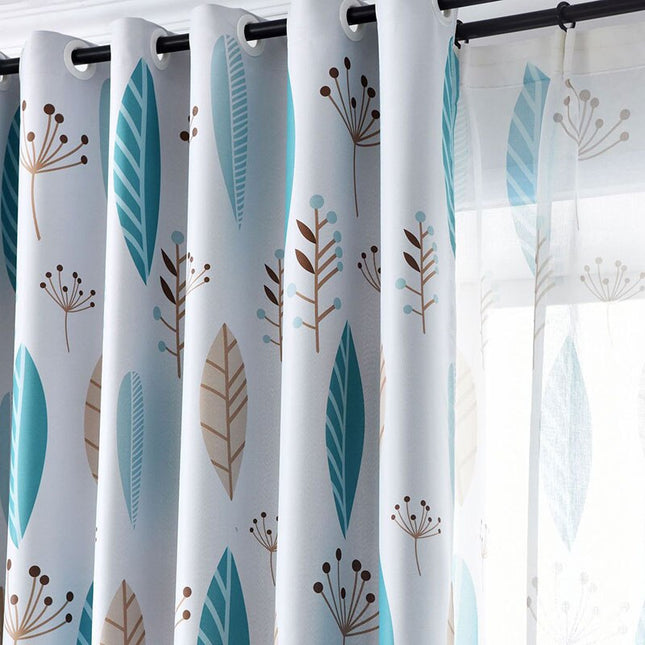 Tenda oscurante blu fantasia foglie