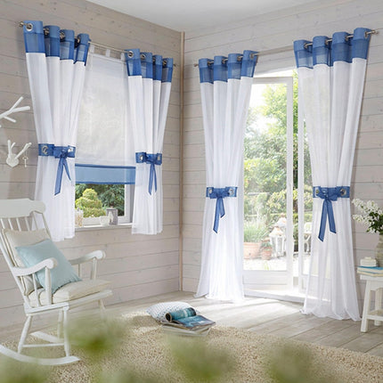 Tenda Voile Bianca con Bordo Blu