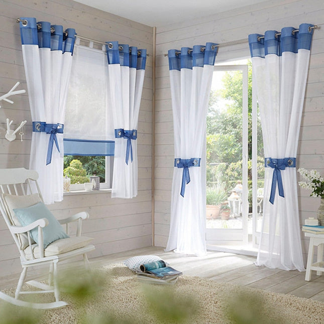 Tenda Voile Bianca con Bordo Blu