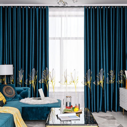 Tenda Oscurante Blu con Fiori Ricamati