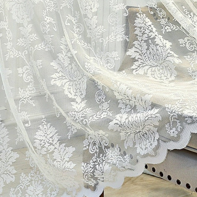 Tenda velata in pizzo floreale bianco
