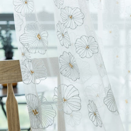 Tenda Voile Bianca Ricamata a Fiori