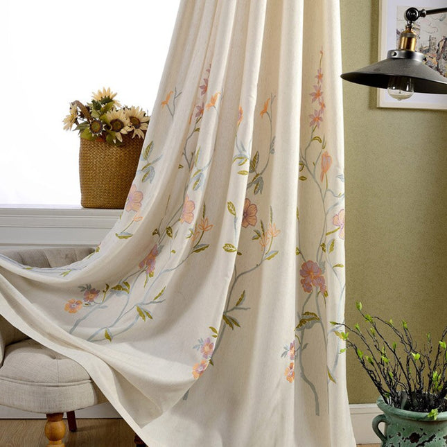 Tenda Stile Rustico con Fiori Ricamati