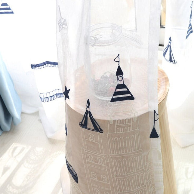 Tenda velata ricamata stile marino blu