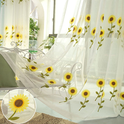 Tenda velata ricamata con girasoli