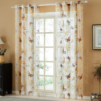 Tenda velata con farfalle colorate ricamate