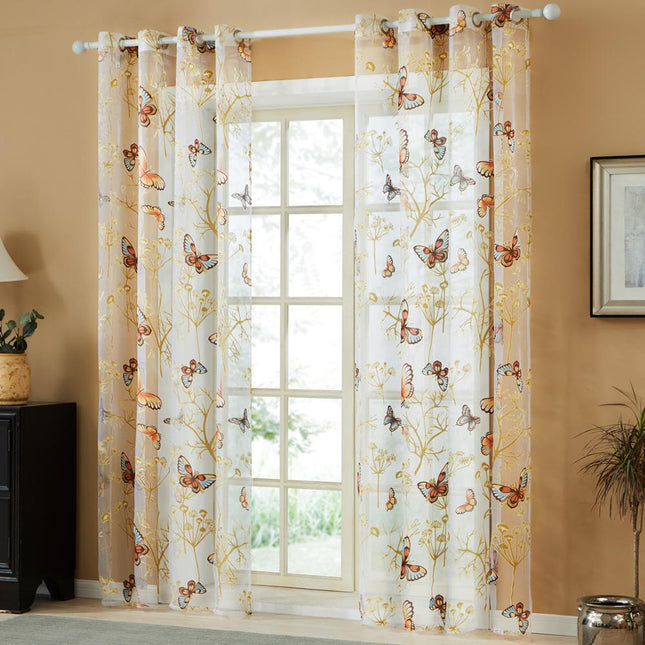 Tenda velata con farfalle colorate ricamate