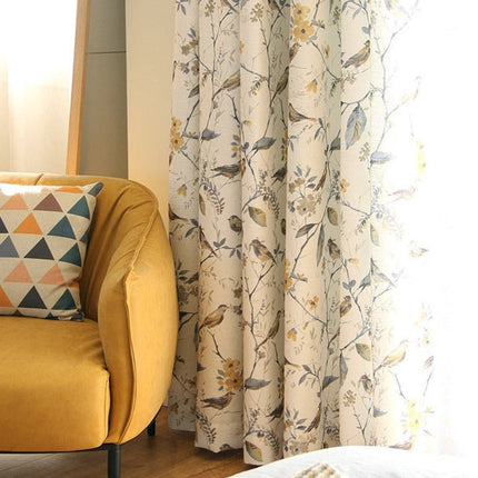 Tenda in lino con uccelli