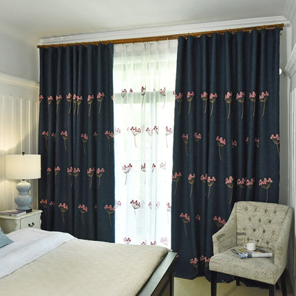 Tenda Oscurante Blu Marino Fiori Ricamati