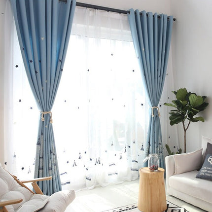 Tenda velata ricamata stile marino blu