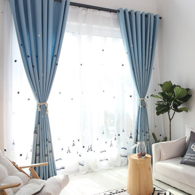 Tenda velata ricamata stile marino blu