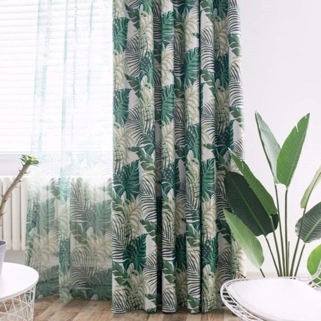 Tenda oscurante fantasia foglie tropicali