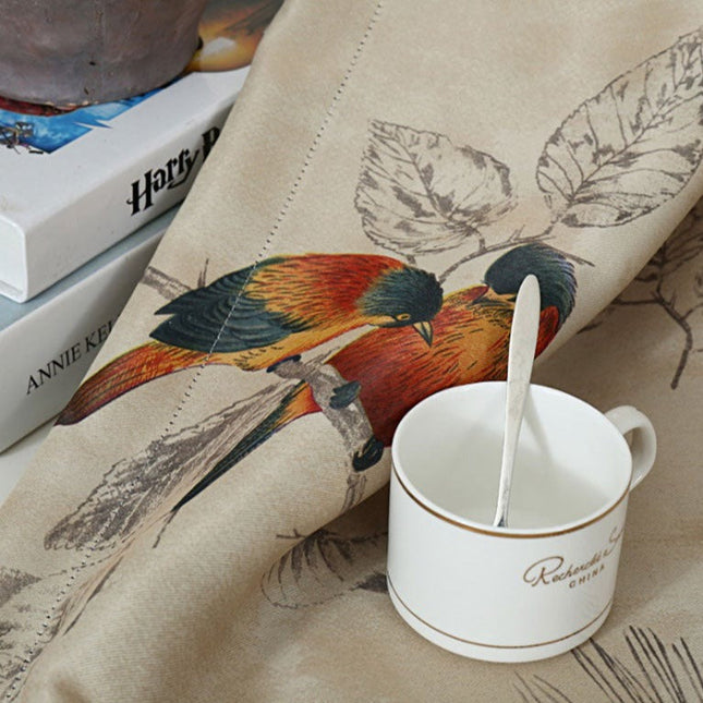 Tenda Effetto Lino con Stampa Uccelli
