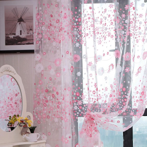 Tenda voile rosa con stampa floreale