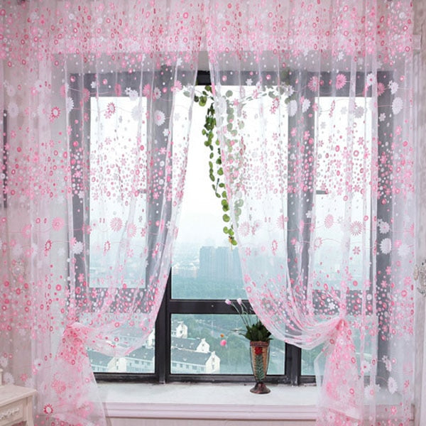 Tenda voile rosa con stampa floreale