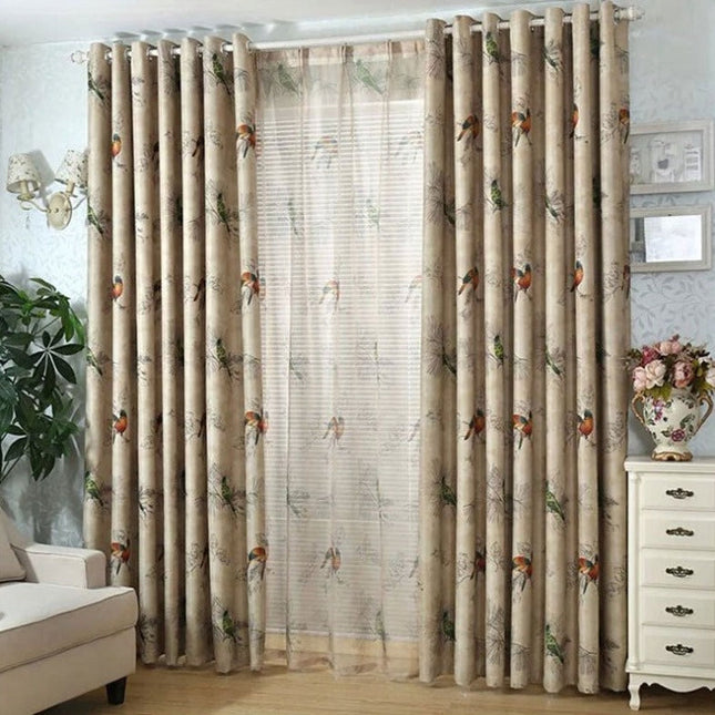 Tenda Effetto Lino con Stampa Uccelli